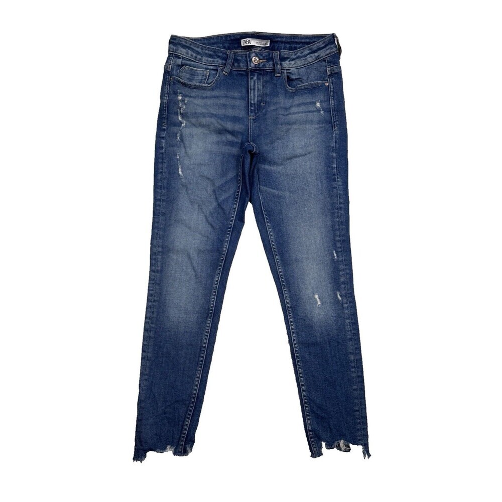 Zara Jeans Womens 6 Ankle Distressed Blue Denim Stretch Measures 29 x 25.5